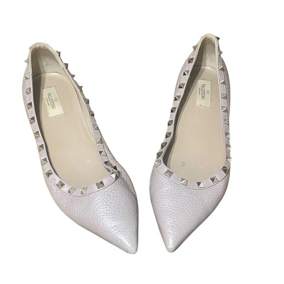 Valentino Garavani Flats 11.5 Blush Rockstud Leather Pointed Pebbled Ballerina - Picture 2 of 11